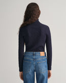 Stretch Cotton Cable Turtleneck - Evening Blue