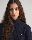 Stretch Cotton Cable Turtleneck - Evening Blue