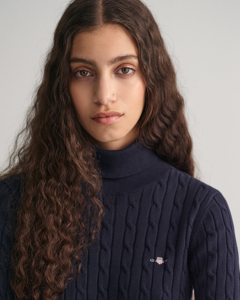 Stretch Cotton Cable Turtleneck - Evening Blue