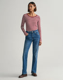 Striped Rib Long Sleeve T-Shirt - Plumped Red