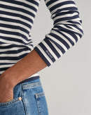 Striped Rib Long Sleeve T-Shirt - Evening Blue