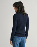 Stretch Cotton Cable V Neck Jumper - Evening Blue