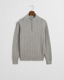 Cotton Cable Half Zip Sweatshirt - Grey Melange