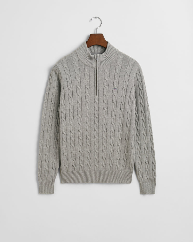 Cotton Cable Half Zip Sweatshirt - Grey Melange