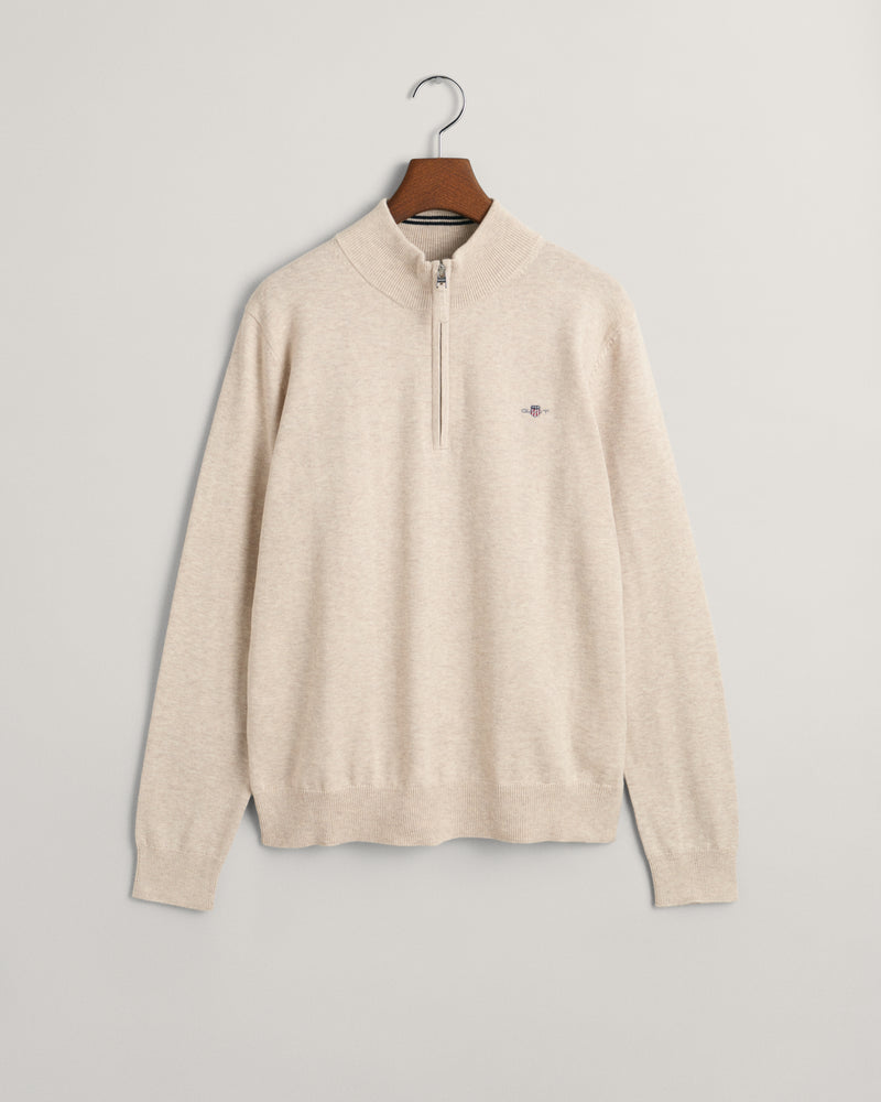 Shield Cotton Half Zip Sweatshirt - Light Beige Melange