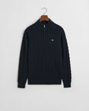 Cotton Cable Half Zip Sweatshirt - Evening Blue