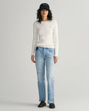 Stretch Cable Round Neck Jumper - Eggshell
