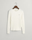Stretch Cable Round Neck Jumper - Eggshell