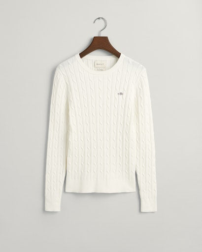 Stretch Cable Round Neck Jumper - Eggshell