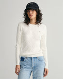 Stretch Cable Round Neck Jumper - Eggshell