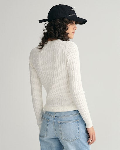 Stretch Cable Round Neck Jumper - Eggshell