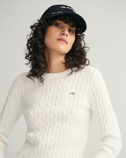 Stretch Cable Round Neck Jumper - Eggshell