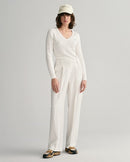 Stretch Cotton Cable V Neck Jumper - Eggshell