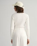 Stretch Cotton Cable V Neck Jumper - Eggshell