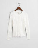 Stretch Cotton Cable Knit Cardigan - Eggshell