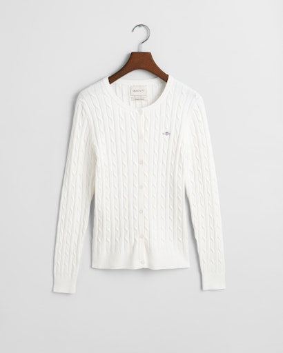 Stretch Cotton Cable Knit Cardigan - Eggshell