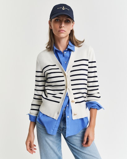 Striped Cotton Cardigan - Eggshell
