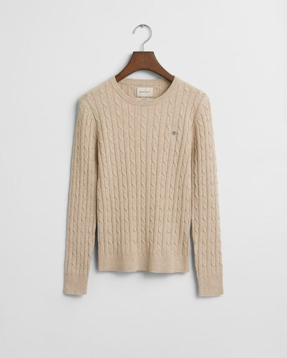 Stretch Cable Round Neck Jumper - Seed Melange