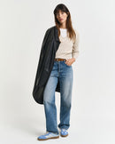 Stretch Cotton Cable V Neck Jumper - Seed Melange