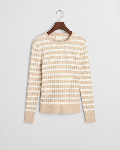 Cable Stripe Round Neck Jumper - Seed Melange