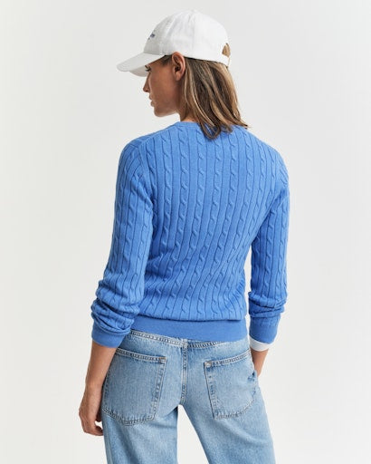 Stretch Cable Round Neck Jumper - Perfect Blue