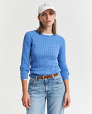 Stretch Cable Round Neck Jumper - Perfect Blue