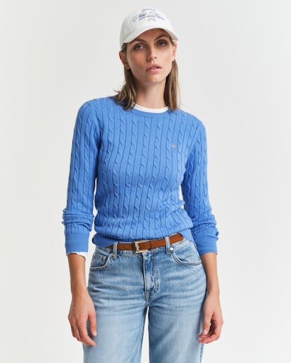 Stretch Cable Round Neck Jumper - Perfect Blue