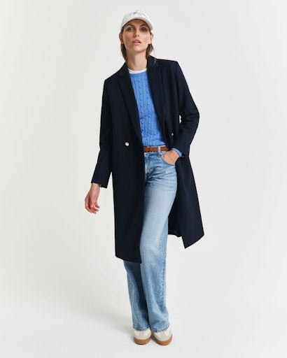 Stretch Cable Round Neck Jumper - Perfect Blue