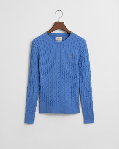 Stretch Cable Round Neck Jumper - Perfect Blue