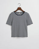 Striped Ribbed Short Sleeve T-Shirt - Evening Blue