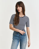 Striped Ribbed Short Sleeve T-Shirt - Evening Blue