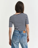 Striped Ribbed Short Sleeve T-Shirt - Evening Blue