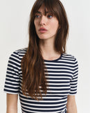 Striped Ribbed Short Sleeve T-Shirt - Evening Blue