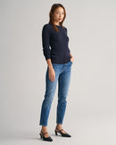 Stretch Cable Round Neck Jumper - Evening Blue