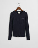 Stretch Cable Round Neck Jumper - Evening Blue