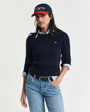 Stretch Cable Round Neck Jumper - Evening Blue