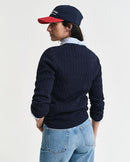 Stretch Cable Round Neck Jumper - Evening Blue