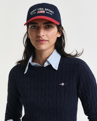 Stretch Cable Round Neck Jumper - Evening Blue