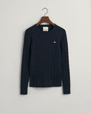 Stretch Cable Round Neck Jumper - Evening Blue