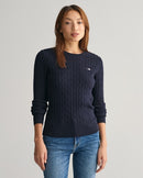 Stretch Cable Round Neck Jumper - Evening Blue