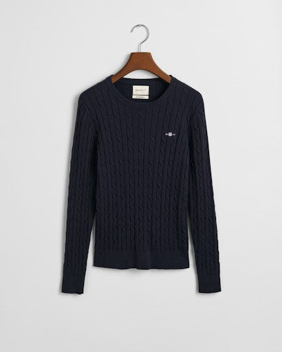 Stretch Cable Round Neck Jumper - Evening Blue