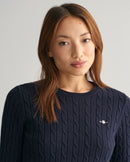 Stretch Cable Round Neck Jumper - Evening Blue