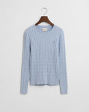 Stretch Cable Round Neck Jumper - Fresh Blue