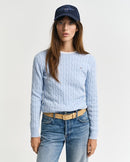 Stretch Cable Round Neck Jumper - Fresh Blue