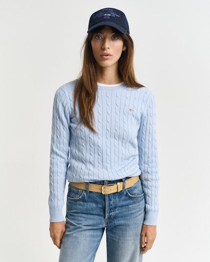 Stretch Cable Round Neck Jumper - Fresh Blue