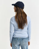 Stretch Cable Round Neck Jumper - Fresh Blue