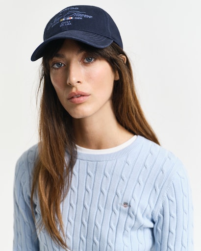 Stretch Cable Round Neck Jumper - Fresh Blue