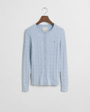 Stretch Cotton Cable Knit Cardigan - Fresh Blue