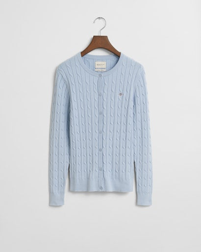 Stretch Cotton Cable Knit Cardigan - Fresh Blue