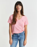 Shield V Neck T-Shirt - Geranium Pink